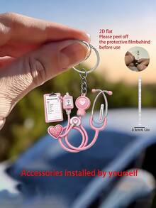 2D Flat Acrylic Keychain, Pink Stethoscope + Blood Pressure Monitor Set, 1pc, Medical Style Healing Pendant, Ideal Gift For Nurses, Doctors And Medical Enthusiasts, Lightweight And Soft - Multicolor - View 6