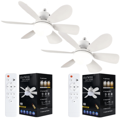 2Pcs 20.5" 40W Ceiling Fan Light With Remote, 3000K-6500K & 3 Quiet Speed, 1/2/4H Timer & Night Light, E27 Low Profile Flush Mount Ceiling Fan For Bedroom, Kitchen, Dining & Patio Use