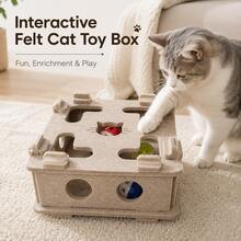 Interactive Felt Cat Toy Box With 3 Random Color Bell Balls, Square Puzzle Game Box For Indoor Cats, Paw-Chasing Toy, Enrichment Activity Toy, Durable Felt Hide-And-Seek Toy For Cats And Kittens - Multicolor - View 4