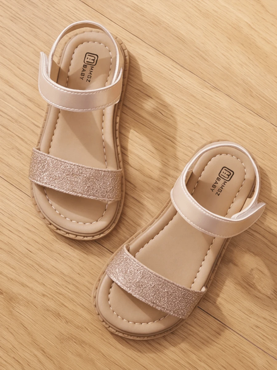 Summer New 3-12 Years Rose Gold Pink Color Block Shoes, Exquisite Glitter Magic Tape, Fresh High-End Style - Pink - View 1