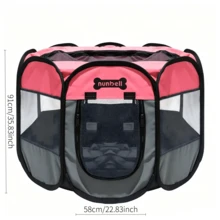 1 Piece Pet Playpen, Breathable And Visible Mesh, Double Zipper Closure, Waterproof And Wear-Resistant Fabric, Foldable For Easy Storage, Suitable As Maternity Enclosure For Both Cats And Dogs - Random Color - View 9