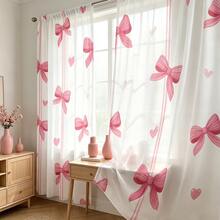 2 buah Tirai Tipis Dekorasi Pita Merah Muda, Dihiasi dengan Pola Pita dan Hati yang Romantis, Desain Garis-garis Merah Muda dan Cetakan 2D yang Serasi. Gaya yang Imut dan Manis, Cocok untuk Kamar Tidur dan Ruang Tamu Anak Perempuan. - MultiWarna - View 7