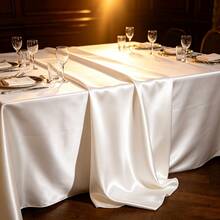1 Piece Elegant Rectangular Satin Tablecloth - Smooth Washable Fabric For Weddings, Parties, Banquets | Decorative Silk-Textured Table Cover - White, Luxury Dining, Event Decor, Home, Restaurant (Multiple Sizes Available) - White - View 2