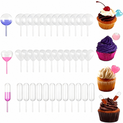Juego de 3 formas de goteros de plástico para apretar, redondos, con forma de corazón y cápsula, tubos de transferencia de líquidos, adecuados para la decoración de cupcakes, pasteles y postres