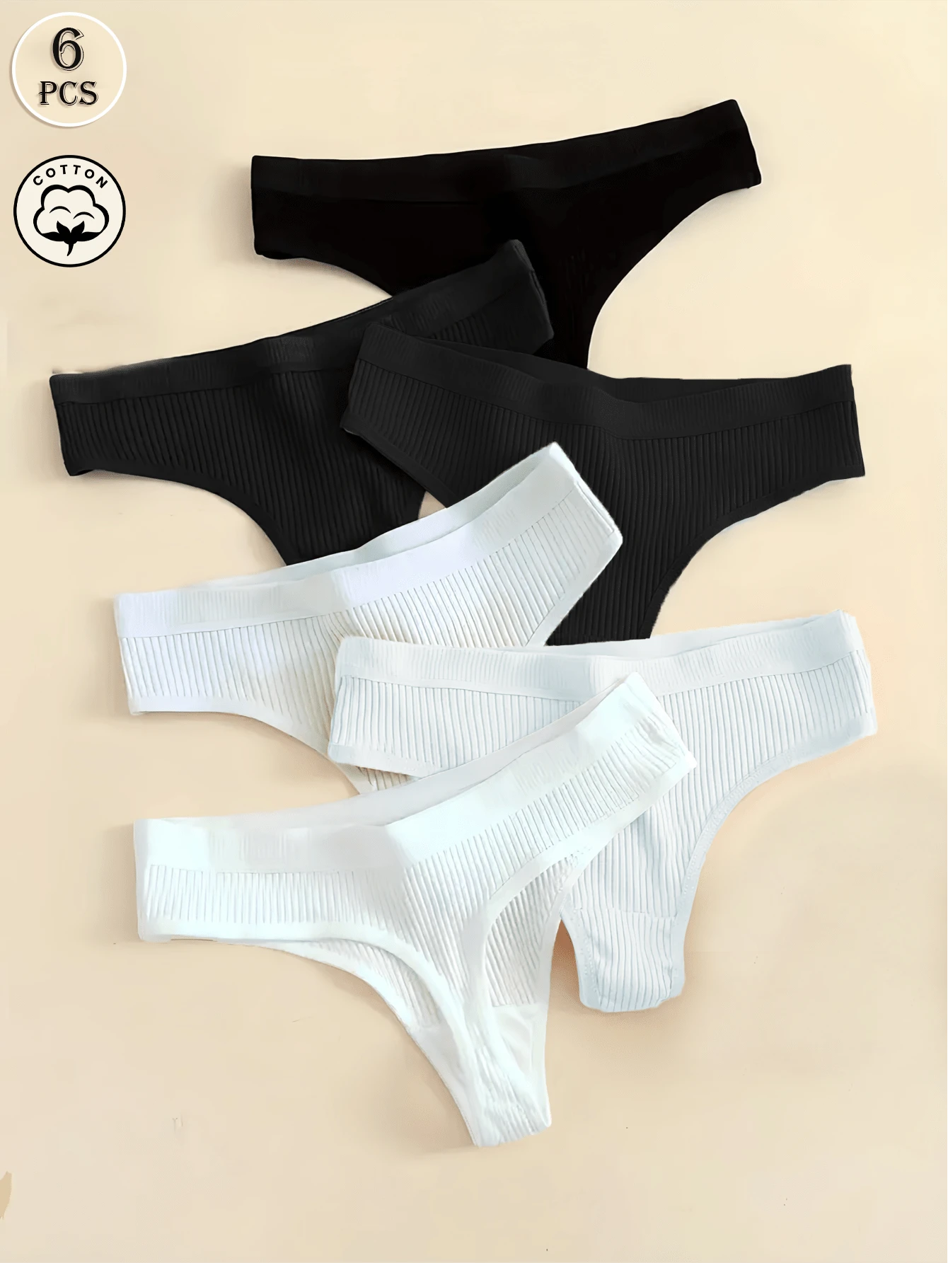 6 piezas de bragas tipo tanga minimalistas y transpirables de unicolor para mujer - Multicolor - Ver 1