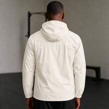 Men's Waterproof Windbreaker With Removable Hood Black Sports Jacket For Gym Or Running - 米白色 - 查看 2