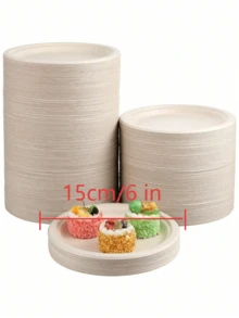10/50入 6吋一次性紙盤 派對盤 戶外燒烤紙盤 加厚紙漿盤 免清洗便利餐具 - 多色 - 查看 3