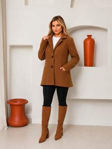 Women's Medium-Warm Wool Blazer/Overcoat For Winter - Elegant - 摩卡棕 - 查看 2