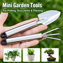 Set Alat Berkebun Mini, Sekop Tangan Stainless Steel 201 dan Garu Penggaruk 3 Cabang dengan Pegangan Anti Selip, Alat Berkebun Kecil Tahan Karat untuk Sukulen, Bonsai, Menanam, Memindahkan Tanaman, dan Menggemburkan Tanah - A - View 6