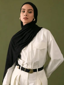 1pc New Large Knitted Headscarf Shawl Soft Headband Casual Headwrap Solid Color Women's Scarf, Suitable For Matching With Abaya Long Robe And Veil - Black - View 1