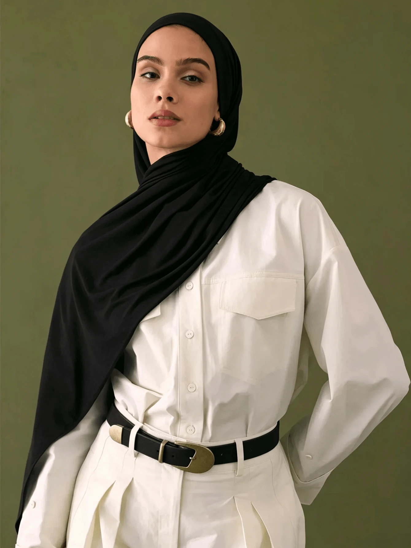 1pc New Large Knitted Headscarf Shawl Soft Headband Casual Headwrap Solid Color Women's Scarf, Suitable For Matching With Abaya Long Robe And Veil - Black - View 1