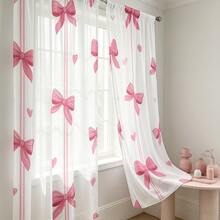 2 buah Tirai Tipis Dekorasi Pita Merah Muda, Dihiasi dengan Pola Pita dan Hati yang Romantis, Desain Garis-garis Merah Muda dan Cetakan 2D yang Serasi. Gaya yang Imut dan Manis, Cocok untuk Kamar Tidur dan Ruang Tamu Anak Perempuan. - MultiWarna - View 9