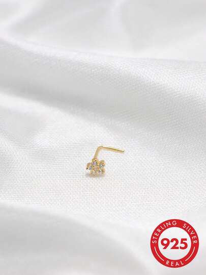 1pc 925 Sterling Silver Flower Shaped Zirconia Nose Stud Piercing Jewelry 24G Consumables