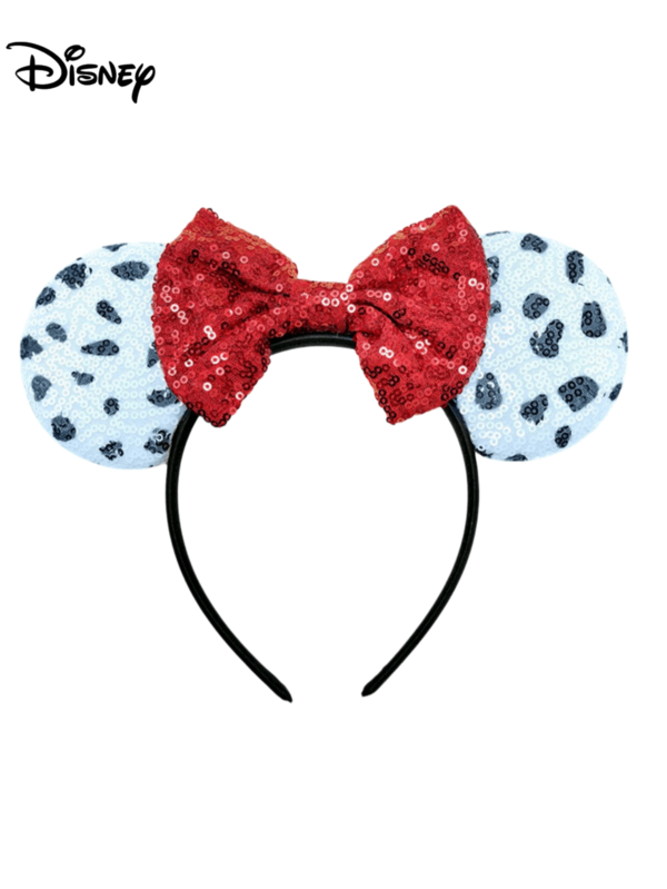 1pc Disney Cartoon Sequin White + Black Polka Dot + Red Bow Headband, Sequin Bow Hair Accessory, Cartoon Mickey Mouse Headband Sequin Mickey Mouse, Suitable For Amusement Park Photos, Holiday Parties