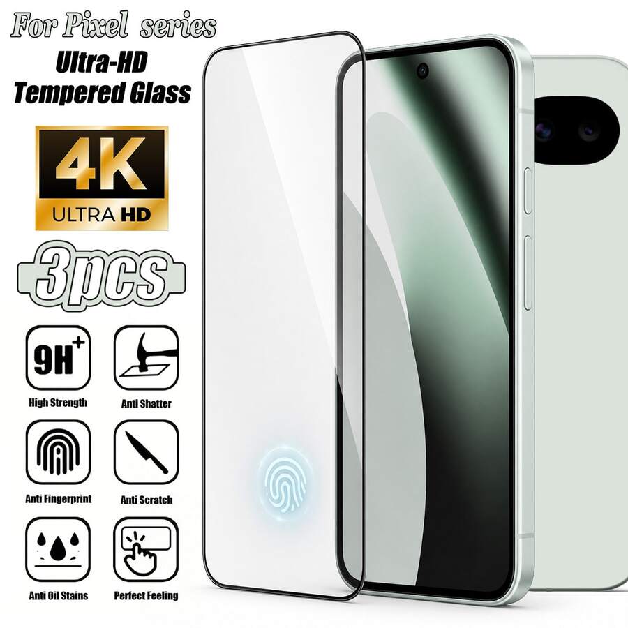 CASECOPS 3片裝超高清螢幕保護玻璃，支援指紋解鎖！相容於 Pixel 11 Pro XL/11 Pro/11、10a/10 Pro XL/10 Pro/10、9a/9 Pro XL/9Pro/9。9H 硬度強化玻璃，支援指紋解鎖！超清晰、高透明度。防油、防刮、防指紋、防塵保護。觸感滑順，快速觸覺回饋。全螢幕覆蓋，無氣泡。