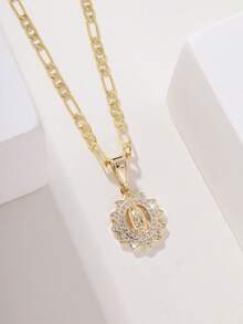 4pcs Virgin Mary Pendant Necklace, 14k Gold Plated Copper Exquisitely Crafted, Paired With 60cm Classic Figaro Chain, Carrying Blessing And Protection Meaning, Suitable For Commuting, Shopping, Holiday Gifts, Church Prayer, Simple And Timeless Design. - Yellow Gold - View 4