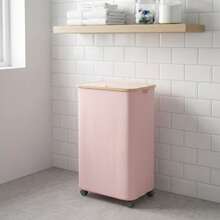 26 Gal (100L) Rolling Laundry Hamper With Wheels And Lid For College Dorm - Back To School Large Clothes Basket With Bamboo Handle, Portable Dirty Clothes Organizer Bins For Dormitory & Bedroom - 粉色 - 查看 1