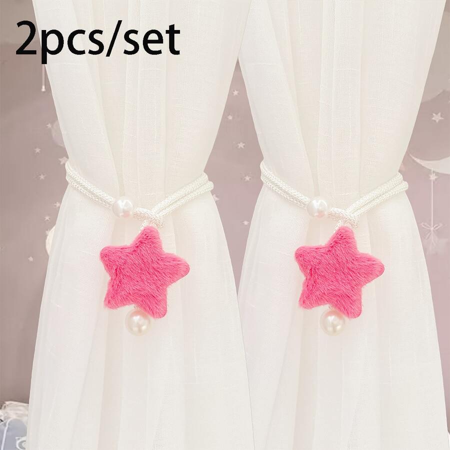 2pcs/Set Star Decor Curtain Tiebacks, Minimalist Faux Pearl Curtain Ropes, Sheer Curtain Tiebacks, Mosquito Net Storage Ropes - Multicolor - View 1
