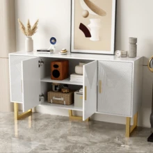 150cm Modern, Luxurious White Sideboard With High-Gloss Textured Doors And Gold Handles - White - View 5