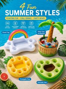Portable Rainbow Cloud Inflatable Beverage Cup Holder With Ice Bucket, 5-Slot Design, PVC Material, Suitable For Pool, Beach Party, Outdoor Leisure And Other Water Activities - Multicolor - View 2