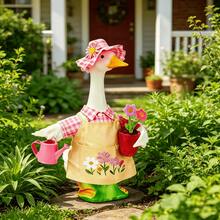 Outdoor Goose Outfit Set With Floral Bonnet And Gardening Apron, Creating A Cute Lively Farmhouse Vibe For Lawn, Porch, Patio, Yard And Seasonal Decor - Multicolor - View 4