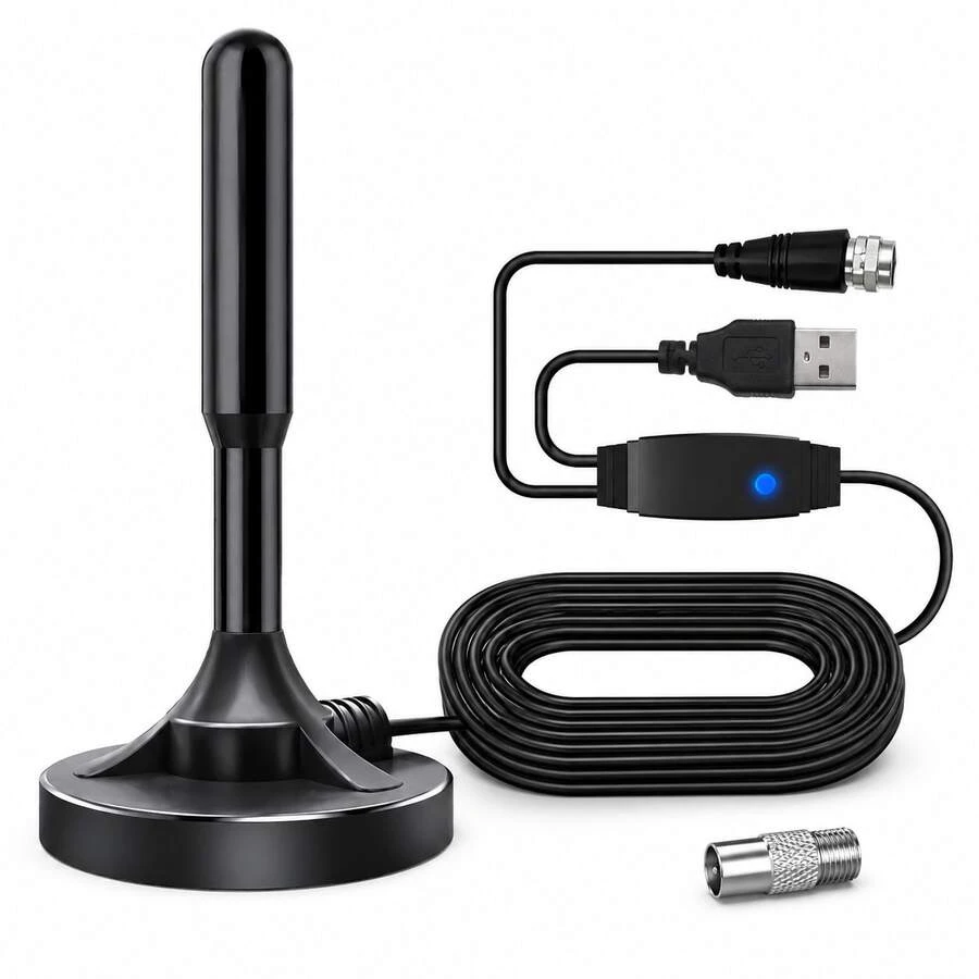 Indoor Digital TV Antenna With Magnetic Base, 5M Coaxial Cable And Adjustable Signal Booster, VHF UHF Reception For Home TV - Black - View 1