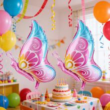 2pcs 28.7 Inch Side-Flying Butterfly Shaped Aluminum Foil Balloons, Butterfly Theme Birthday Wedding Party Gathering Decoration Balloons - View 2