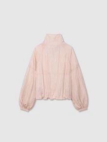Long Sleeve Stand Collar Pleated Nylon Jacket Pink - Pink - View 2