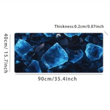 1pc Crystal Pattern Rubber Mouse Pad - Perfect For Gaming And Office, Suitable For Desktop/Laptop, Blue/Black Color Scheme Desk Pad, Desktop Mouse Pad - Ice Cubes - View 7