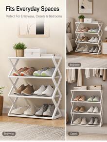1pc Back To School Dorm Essentials Modern Minimalist Shoe Rack, Solid Color X-Shaped Side Frame Open Metal Storage Shelf, Space-Saving 4-Tier Shoe Organizer, Suitable For College Dorm, Entryway And Bedroom - Multicolor - View 8