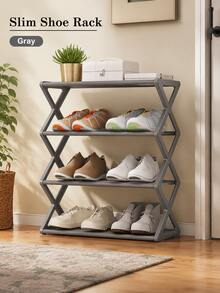 1pc Back To School Dorm Essentials Modern Minimalist Shoe Rack, Solid Color X-Shaped Side Frame Open Metal Storage Shelf, Space-Saving 4-Tier Shoe Organizer, Suitable For College Dorm, Entryway And Bedroom - Multicolor - View 13