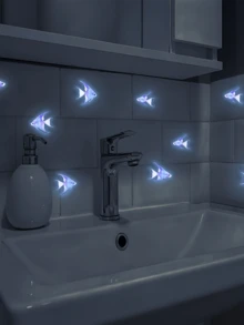 8pcs Blue Glow-In-The-Dark Angel Fish Stickers Bathroom Decor Stickers - Luminous Stickers - View 3
