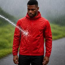 Men's Waterproof Windbreaker With Removable Hood Black Sports Jacket For Gym Or Running - 紅色 - 查看 1