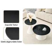 Series 2 Coffee Tables / Coffee Table With Carbon Steel Base / Scratch-Resistant And Dustproof, Stackable Design, Metal Table Legs / Suitable For Living Rooms, Bedrooms And Offices - Black + Off-white - View 10