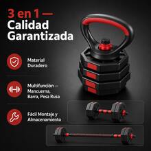 Mancuernas Octogonais Ajustáveis 3 em 1 20 kg com Barra e Pesa Russa, Jogo de Pesos Desmontável Antiderrapante Antirrolo para Flexões, Ideal para Principiantes e Avançados, Treino Completo em Casa e Residência - 20 kg - Ver 10