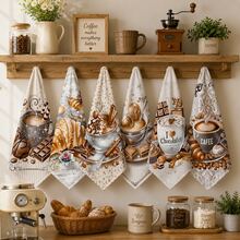 2/4/6pcs Set, Dish Towel, Kitchen Towel, Coffee Croissant Chocolate Pattern Printed Tea Towel, Dish Cloth, Cleaning Cloth, 40cm*60cm Soft Absorbent Drying Cloth, Kitchen Decor, Table Decor, Home Goods, Used For Kitchen Wiping Cookware Or Holiday Gift, Gift For Mom, Housewarming Gift, Reusable Kitchen Cleaning Cloth - Multicolor - View 4