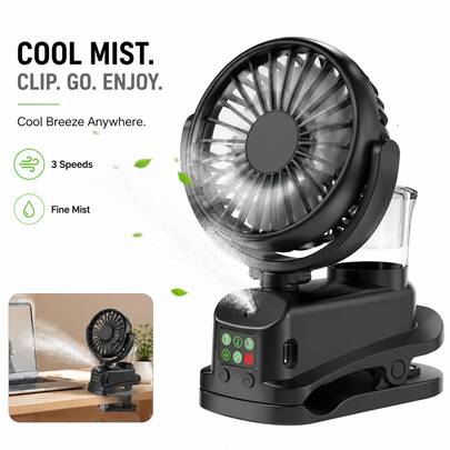 Tangle-Free Refrigerating Clip Spray Fan USB Rechargeable Office Dormitory Outdoor Multi-Functional Desktop Clip Fan Moisturizing Spring Gift