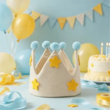 1pc Star Theme Beige Party Birthday Hat, First Birthday Party Decoration Hat, Birthday Headpiece, Crown Hat, Party Photo Prop, Suitable For Various Birthday Celebration Occasions, Party Decoration - Multiple Styles - View 1