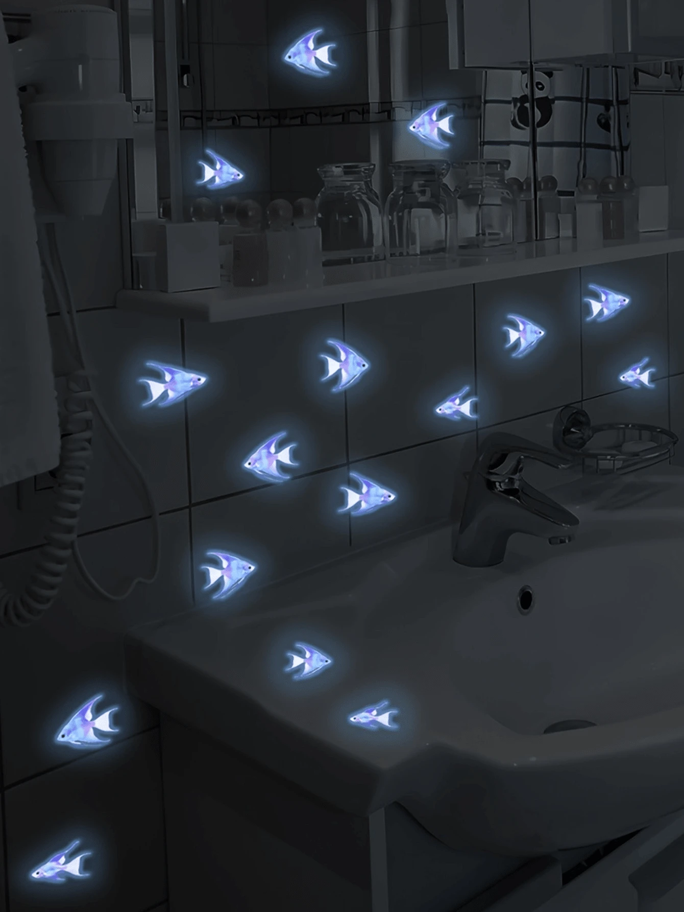 8pcs Blue Glow-In-The-Dark Angel Fish Stickers Bathroom Decor Stickers - Luminous Stickers - View 1