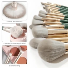 Exquisite Packaging Box + 13pcs + 1pc, Dark Green Soft Bristle Makeup Brush Set With Wooden Handle, Powder Blush Eyeshadow Full Set Professional Makeup Tools - A - View 2