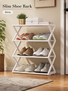 1pc Back To School Dorm Essentials Modern Minimalist Shoe Rack, Solid Color X-Shaped Side Frame Open Metal Storage Shelf, Space-Saving 4-Tier Shoe Organizer, Suitable For College Dorm, Entryway And Bedroom - Multicolor - View 15