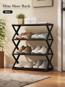 1pc Back To School Dorm Essentials Modern Minimalist Shoe Rack, Solid Color X-Shaped Side Frame Open Metal Storage Shelf, Space-Saving 4-Tier Shoe Organizer, Suitable For College Dorm, Entryway And Bedroom - Multicolor - View 12