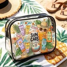 Neue wasserdichte PVC-Kulturtasche mit Sonnenschutz-Motiv, PVC-Strandtasche, frisches handgezeichnetes Sonne- und Sonnenschutz-Design, Sommer-Sonnenschutz-Aufbewahrung Geschenk, PVC-Reiseorganizer mit Reißverschluss, leichte, farbbeständige Make-up-Kulturtasche, Unisex, leicht zu reinigendes Design, geeignet für Mütter, Lehrer, Freunde, Krankenschwestern Make-up-Tasche, Schultüte-Schulstart-Zubehör Kulturtasche - Verschiedenfarbig - Übersicht 5