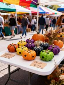 6pcs Realistic Pumpkin Set, Faux Farmhouse Vegetables, Halloween Thanksgiving Autumn Holiday Home Bathroom Office Bedroom Background Desktop Decor - Pumpkin - View 9