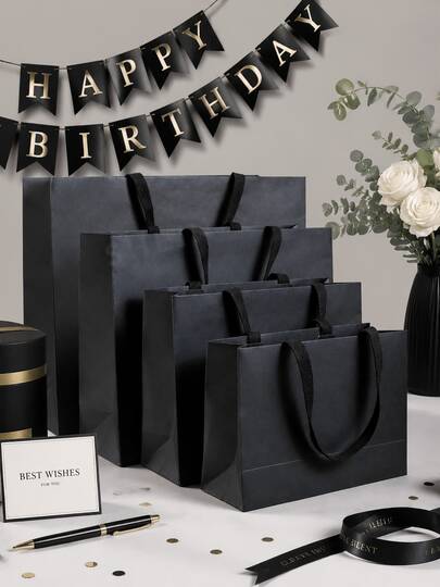 1 buah Kantong Kertas Kraft Premium Hitam, Cocok untuk Pernikahan, Pesta Natal, Permen, Makanan, Kemasan Kue, Juga Cocok untuk Pakaian Fashion, Kemasan Hadiah