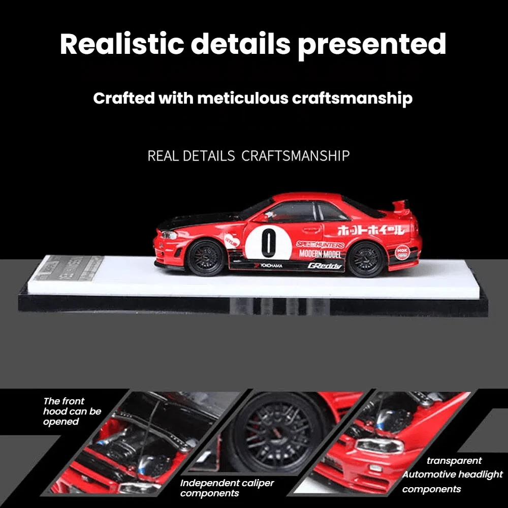 TIMEMICRO 1:64 GTR34-0 Red Paint Die-Cast Alloy Car Model Collectible Display Gift - Multicolor - View 1