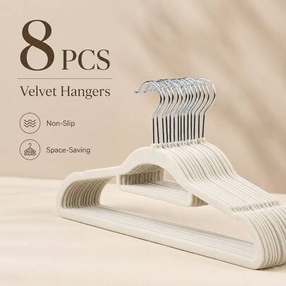 8pcs Flocked Hangers Non-Slip Plastic, Space-Saving Closet Storage Rack, Suitable For Suits, Shirts, Ties, Etc. - Fashionable Multi-Purpose Closet Storage Solution