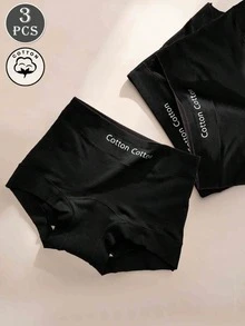 Quần lót nữ cạp cao màu trơn, in chữ, thoải mái, liền mạch, kiểm soát bụng, nâng mông, quần lót ngắn - màu đen - Xem 3