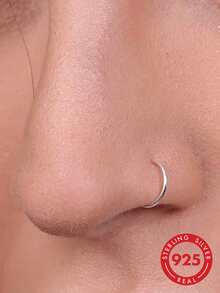 1 chiếc khuyên mũi giả hình chữ D bằng bạc sterling 925 mới bán chạy, cỡ 18G, kiểu dáng thời trang không cần xỏ lỗ. - Bạc - Xem 1