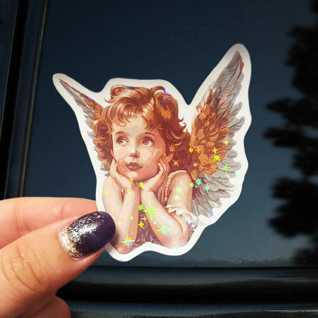 Vintage Angel Resting Chin On Hand Sticker, Artistic Retro Style Decorative Sticker, Waterproof Vinyl Sticker - Matte Surface, Self-Adhesive Bumper Sticker, Suitable For Cars, Windows, Laptops, Trucks, Water Bottles - Multi-Purpose Design, Car Sticker - Vinyl - View 1